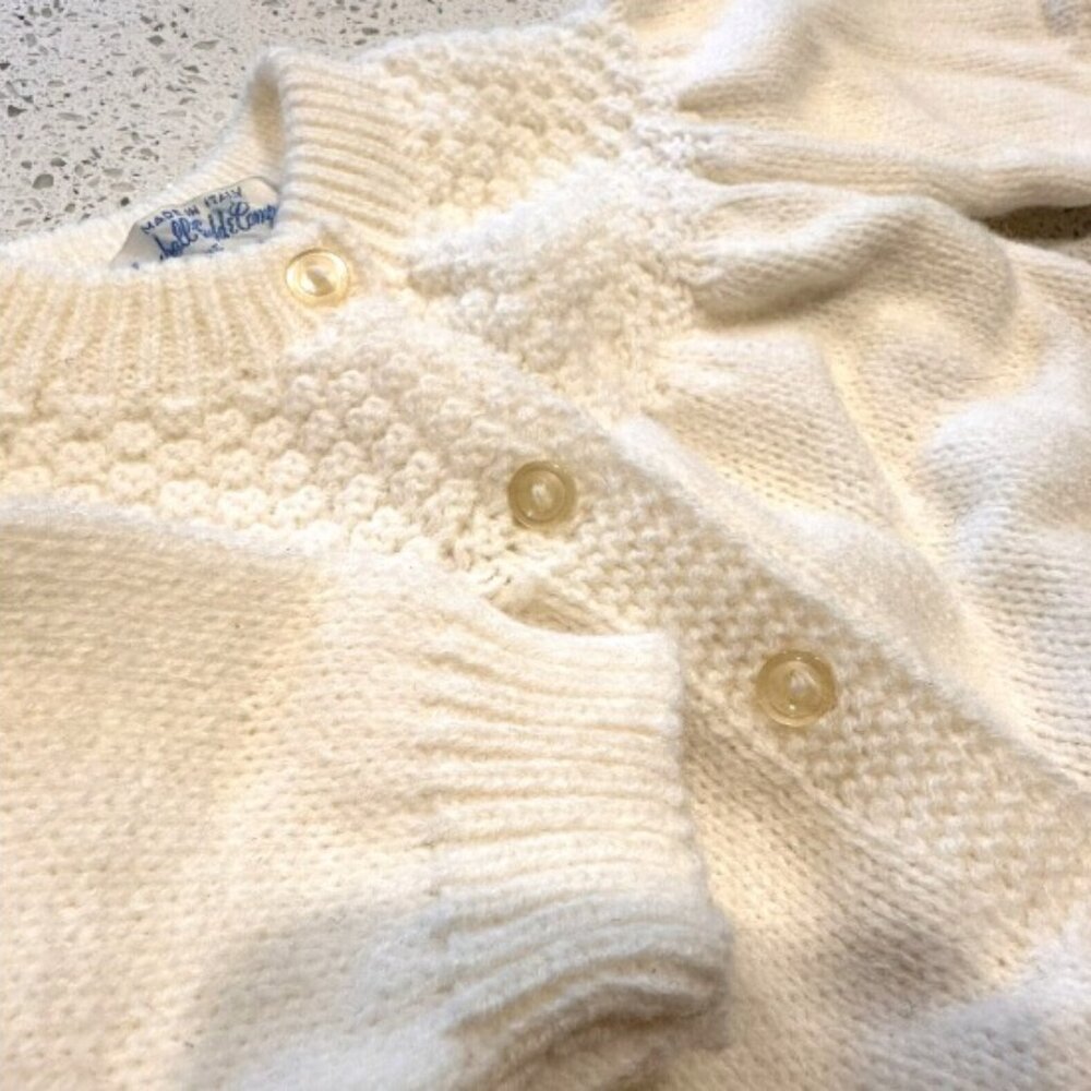 1940's Marshall Fields & Company Sweater White Button Up Girls 6-9 month Vintage